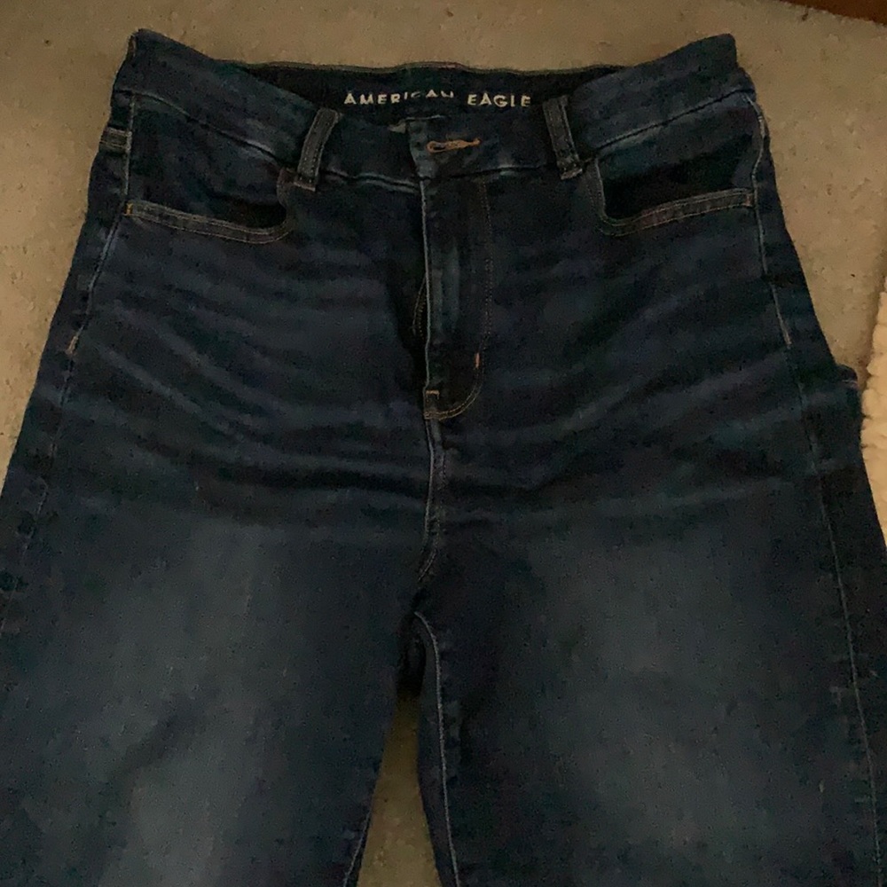 American Eagle size 12 dark colored blue jeans